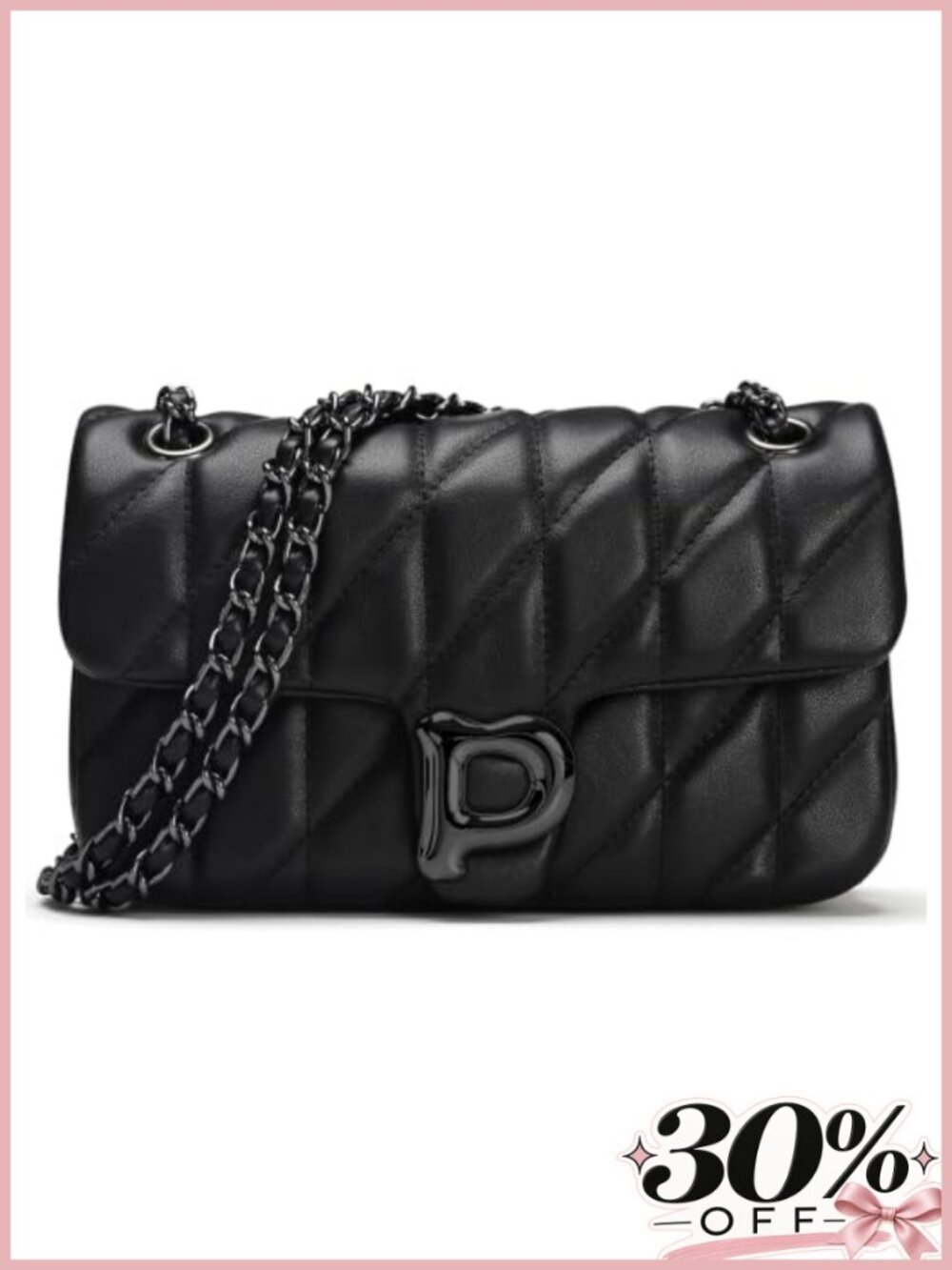 Quilted Crossbody Purse Vegan Leather Chain Strap Satchel Handbag